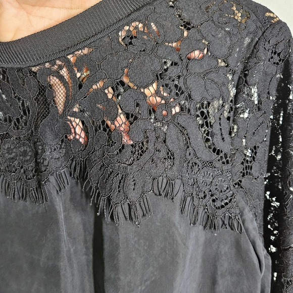 French Connection Lace & Silky Pullover Blouse M Black - Picture 8 of 10